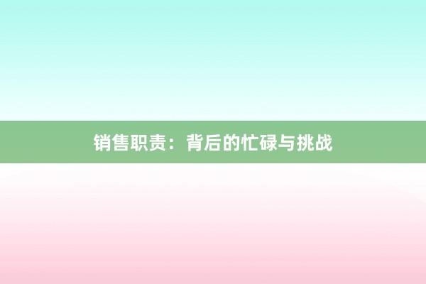 销售职责：背后的忙碌与挑战